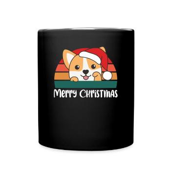 merry Christmas Retro Corgi Weihnacht - Tasse einfarbig - Schwarz - Vorne