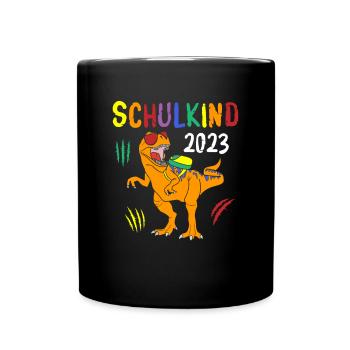 Schulkind 2023 Dino - Tasse einfarbig - Schwarz - Vorne