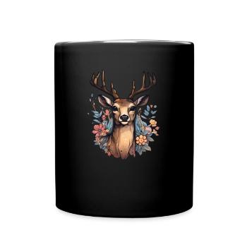 Hirsch Blumenmuster - Tasse einfarbig - Schwarz - Vorne