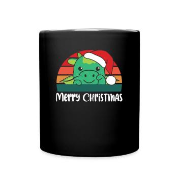merry Christmas Retro Drache Weihnacht - Tasse einfarbig - Schwarz - Vorne
