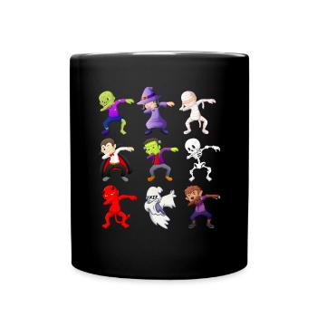 Dabbing Halloween Skeleton Zombie Pumpkin Mummy - Full Colour Mug - black - Front