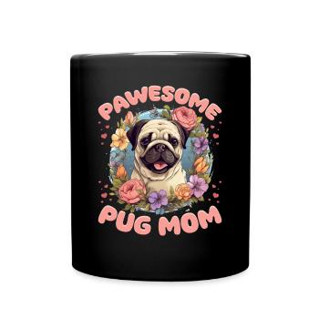 Pug Dog Breed Pet - Pawsome Pug Mom - Full Colour Mug - black - Front