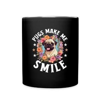 Pug Dog Breed Pet - Pugs make me smile - Full Colour Mug - black - Front
