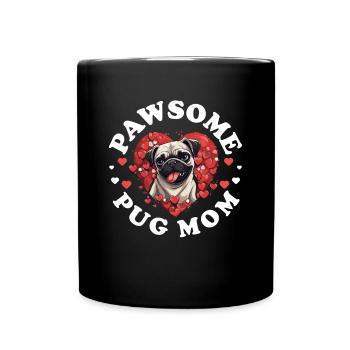 Pug Dog Breed Pet - Pawsome Pug Mom - Full Colour Mug - black - Front