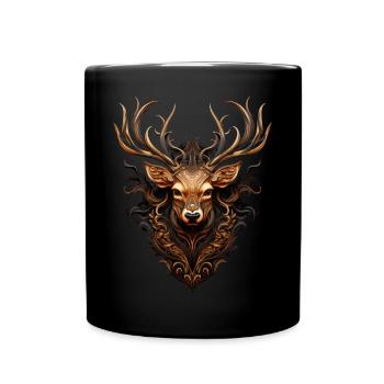 Trachtenhemd Hirsch T-Shirt Herren Trachtenshirt - Tasse einfarbig - Schwarz - Vorne