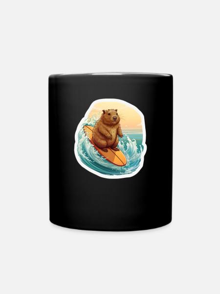 Capybara Surfer - Tasse einfarbig - Schwarz