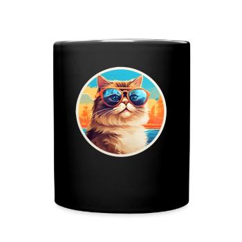 Katze mit Sonnenbrille - Tasse einfarbig - Schwarz - Vorne