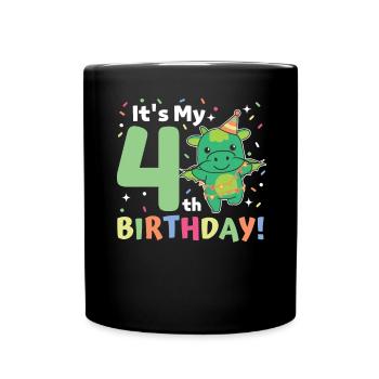Drache zum 4. Geburtstag Kinder vier Jahre alt - Tasse einfarbig - Schwarz - Vorne