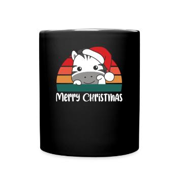 merry Christmas Retro Zebra Weihnacht - Tasse einfarbig - Schwarz - Vorne