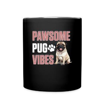 Pug Dog Breed Pet - Pawsome Pug Vibes - Full Colour Mug - black - Front