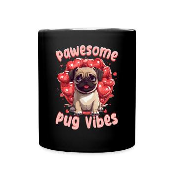 Pug Dog Breed Pet - Pawsome Pug Vibes - Full Colour Mug - black - Front