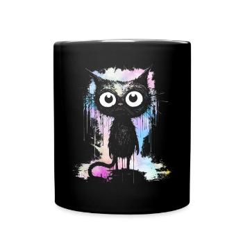 Tie dye colors black cat with big eyes - Full Colour Mug - black - Front