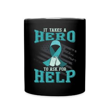 Es braucht einen Helden, um um Hilfe zu bitten - Tasse einfarbig - Schwarz - Vorne