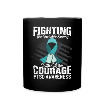 PTSD Awareness Gift Teal Ribbon US Veteran - Full Colour Mug - black - Front