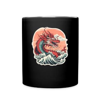 Japanischer Drache - Tasse einfarbig - Schwarz - Vorne