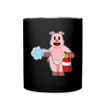 Pig Firefighter Fire Hose Fire Hose Fire Brigade - Full Colour Mug - black - Front