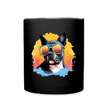 Boston Terrier Bostie Dog Breed Pet with Sunglasse - Full Colour Mug - black - Front