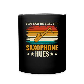 Blow Away the Blues with Saxophone Hues - Jazz - Full Colour Mug - black - Front
