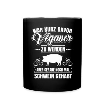 Anti Vegan Funny Saying Pig Gehabt Fleischfresser - Full Colour Mug - black - Front