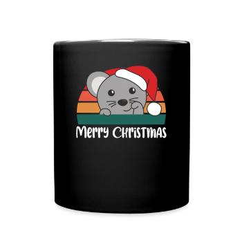merry Christmas Retro Maus Weihnacht - Tasse einfarbig - Schwarz - Vorne