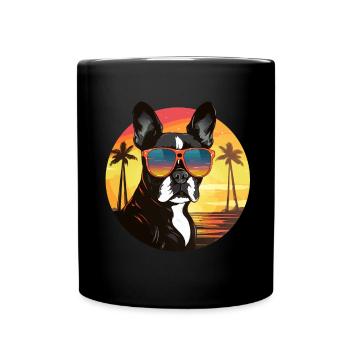 Boston Terrier Bostie Dog Breed Pet with Sunglasse - Full Colour Mug - black - Front