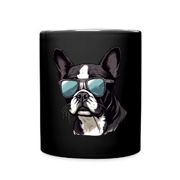 Boston Terrier Bostie Dog Breed Pet avec lunettes de soleil - Mug uni - noir - Devant