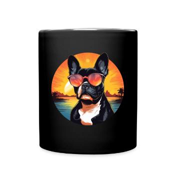 Boston Terrier Bostie Dog Breed Pet avec lunettes de soleil - Mug uni - noir - Devant