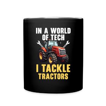Traktormechaniker Ackerschlepper Reparatur Mechanisch - Tasse einfarbig - Schwarz - Vorne