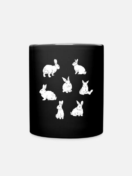 Hüpfende Kaninchen Muster Hasen - Tasse einfarbig - Schwarz