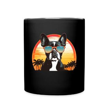 Boston Terrier Bostie Dog Breed Pet avec lunettes de soleil - Mug uni - noir - Devant