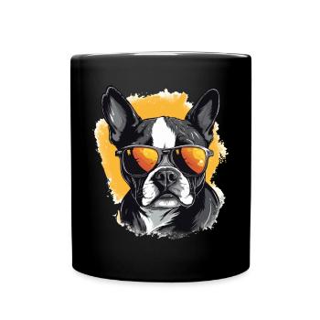 Boston Terrier Bostie Dog Breed Pet with Sunglasse - Full Colour Mug - black - Front