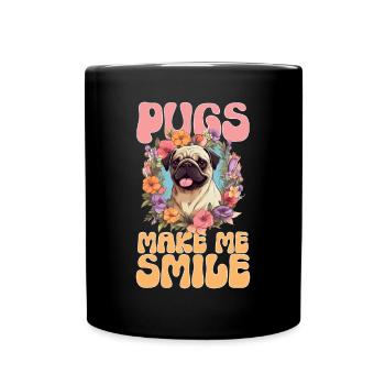 Pug Dog Breed Pet - Pugs make me smile - Full Colour Mug - black - Front