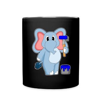 Elephant Painter Paint Roller Painting - Full Colour Mug - black - Front