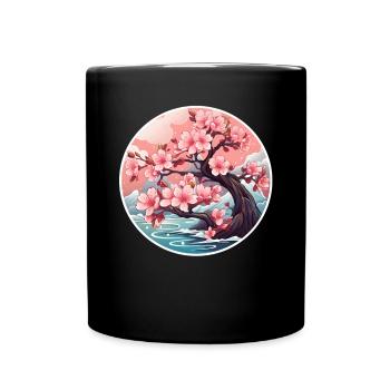 Kirschblütenbaum - Tasse einfarbig - Schwarz - Vorne