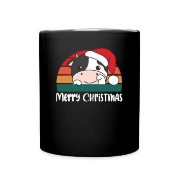 merry Christmas Retro Kuh Weihnacht - Tasse einfarbig - Schwarz - Vorne
