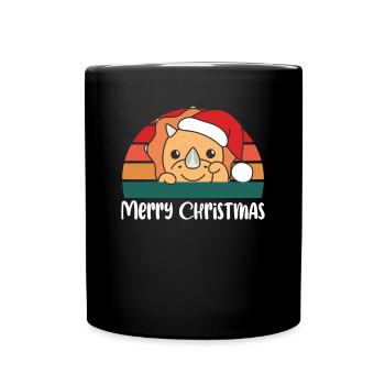 merry Christmas Retro Triceratops Weihnacht - Tasse einfarbig - Schwarz - Vorne