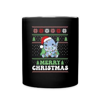 Joyeux Noël rétro moche Noël Dino - Mug uni - noir - Devant