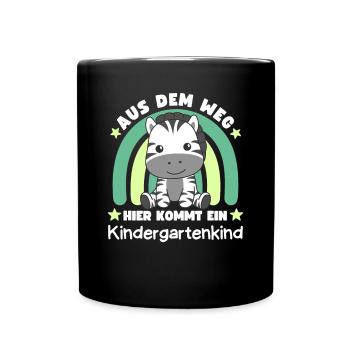 Aus Dem Weg Hier Kommt Ein Kindergartenkind Zebra - Tasse einfarbig - Schwarz - Vorne