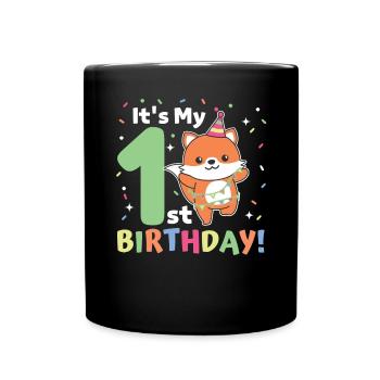 Fuchs zum 1. Geburtstag für Kinder ein Jahr alt - Tasse einfarbig - Schwarz - Vorne