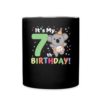 Koala zum 7. Geburtstag Kinder sieben Jahre alt - Tasse einfarbig - Schwarz - Vorne
