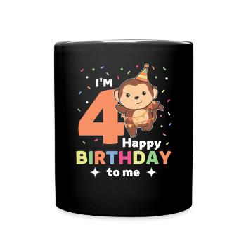 Affe zum 4. Geburtstag Kinder vier Jahre alt - Tasse einfarbig - Schwarz - Vorne