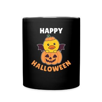 Duck Happy Halloween Pumpkin Bat Costume - Full Colour Mug - black - Front