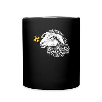 Sheep with butterfly - Full Colour Mug - black - Front