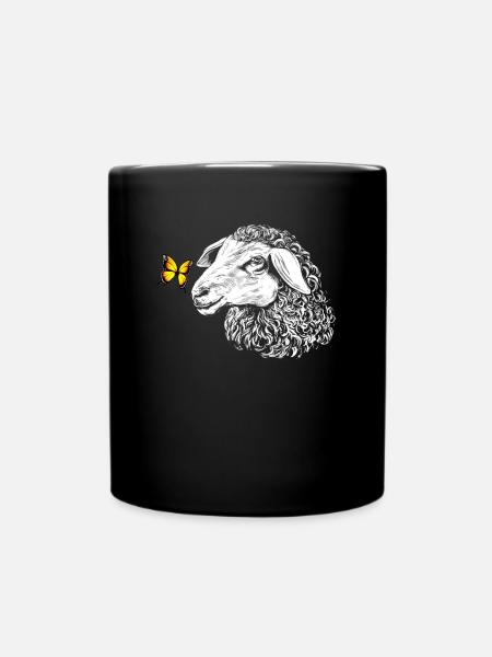 Schaf mit Schmetterling - Tasse einfarbig - Schwarz