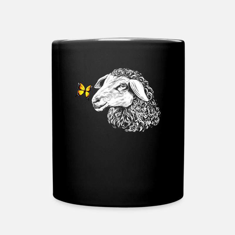 Schaf mit Schmetterling - Tasse einfarbig - Schwarz