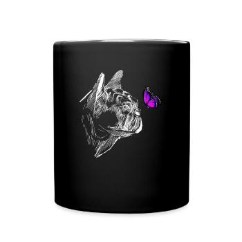 Mops mit Schmetterling - Tasse einfarbig - Schwarz - Vorne