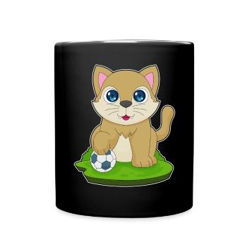 Katze Fußballspieler Fußball - Tasse einfarbig - Schwarz - Vorne