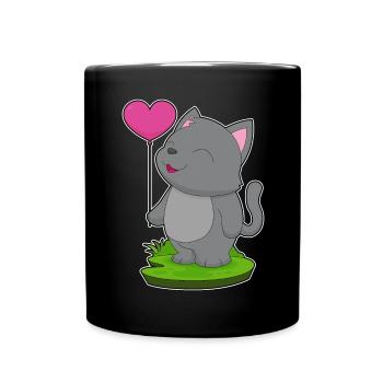 Katze Luftballon - Tasse einfarbig - Schwarz - Vorne