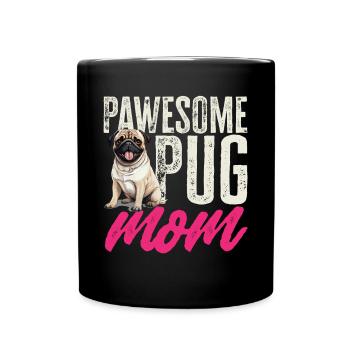 Pug Dog Breed Pet - Pawsome Pug Mom - Full Colour Mug - black - Front