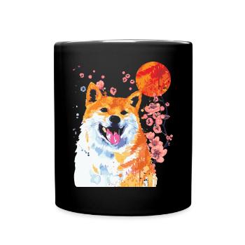 Shiba Inu Hund Cherry Blossom - Tasse einfarbig - Schwarz - Vorne